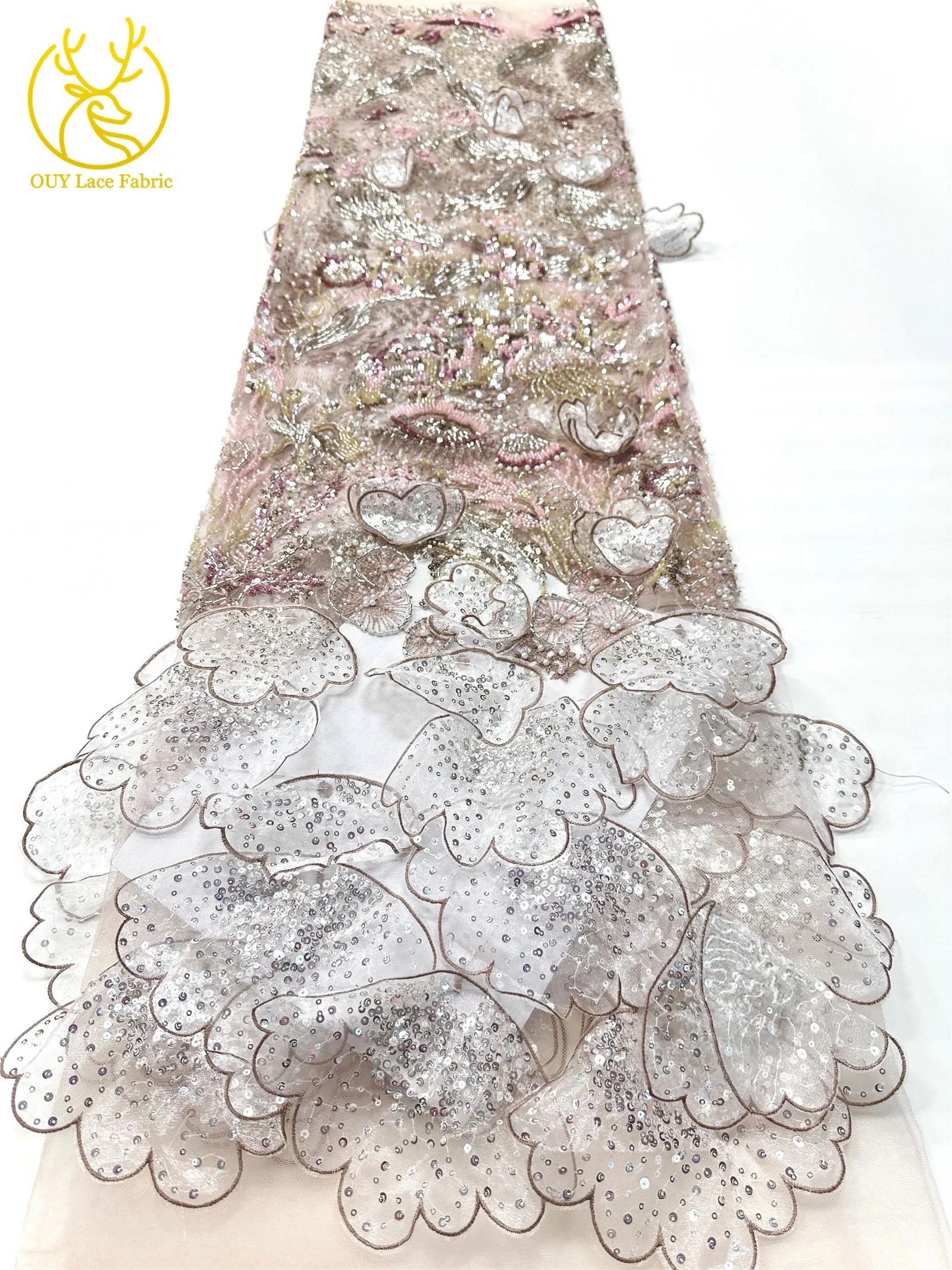 Luxus Schwarz 3D Schmetterling Blumen Stickerei Kleid Spitze Stoff Afrikanische Gold Perlen Pailletten Tüll Spitze Stoff Party Kleider – Detail 5