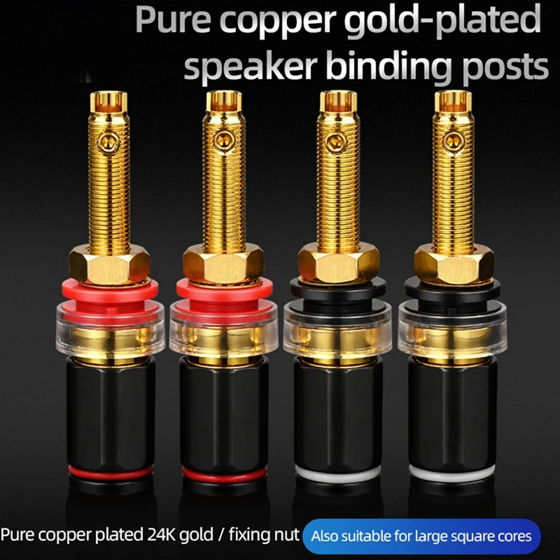 

4Pcs Hifi Speaker Terminal Binding Post Pure Copper Gold Plated Amplifier Connector for Female Banana Jack Plug