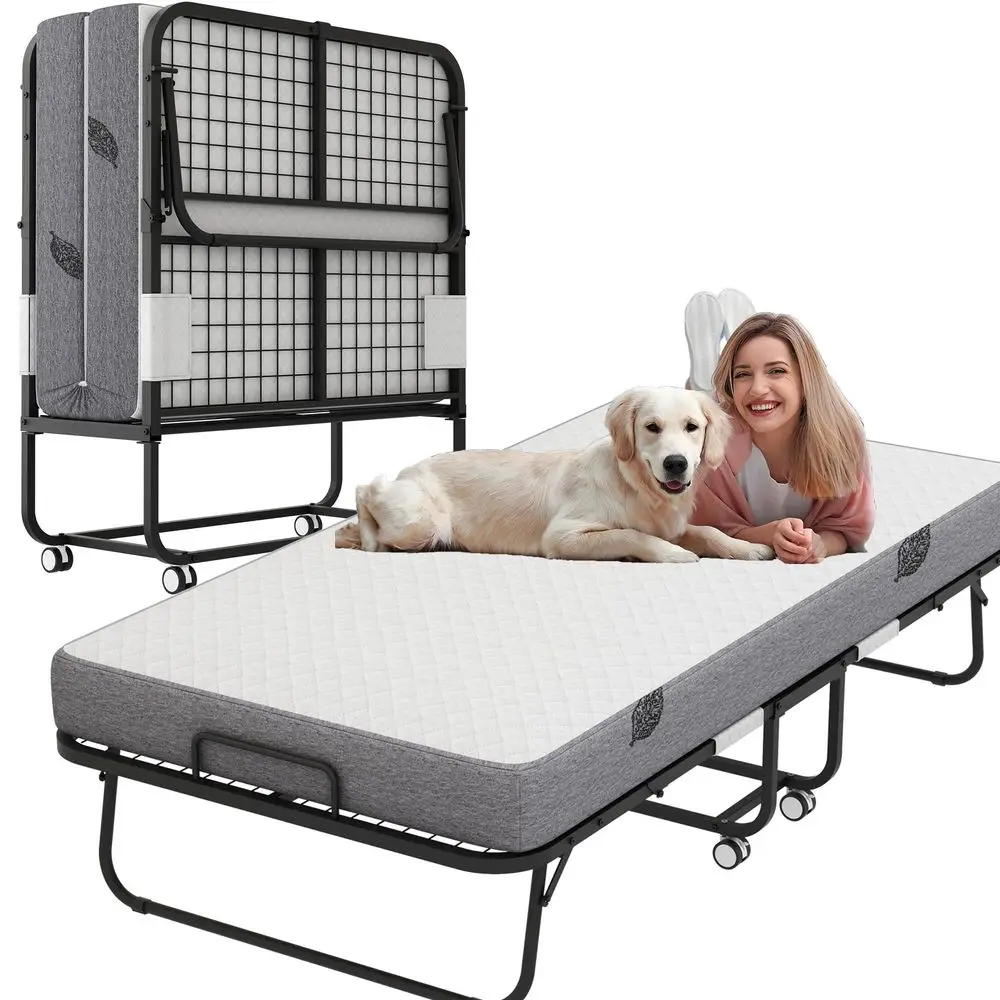 

Bed with Mattress for Adults 75 x 46 with 5 Memory Foam Mattress Portable Foldable Folded Extra Guest Bed XL Twin Size Lockable