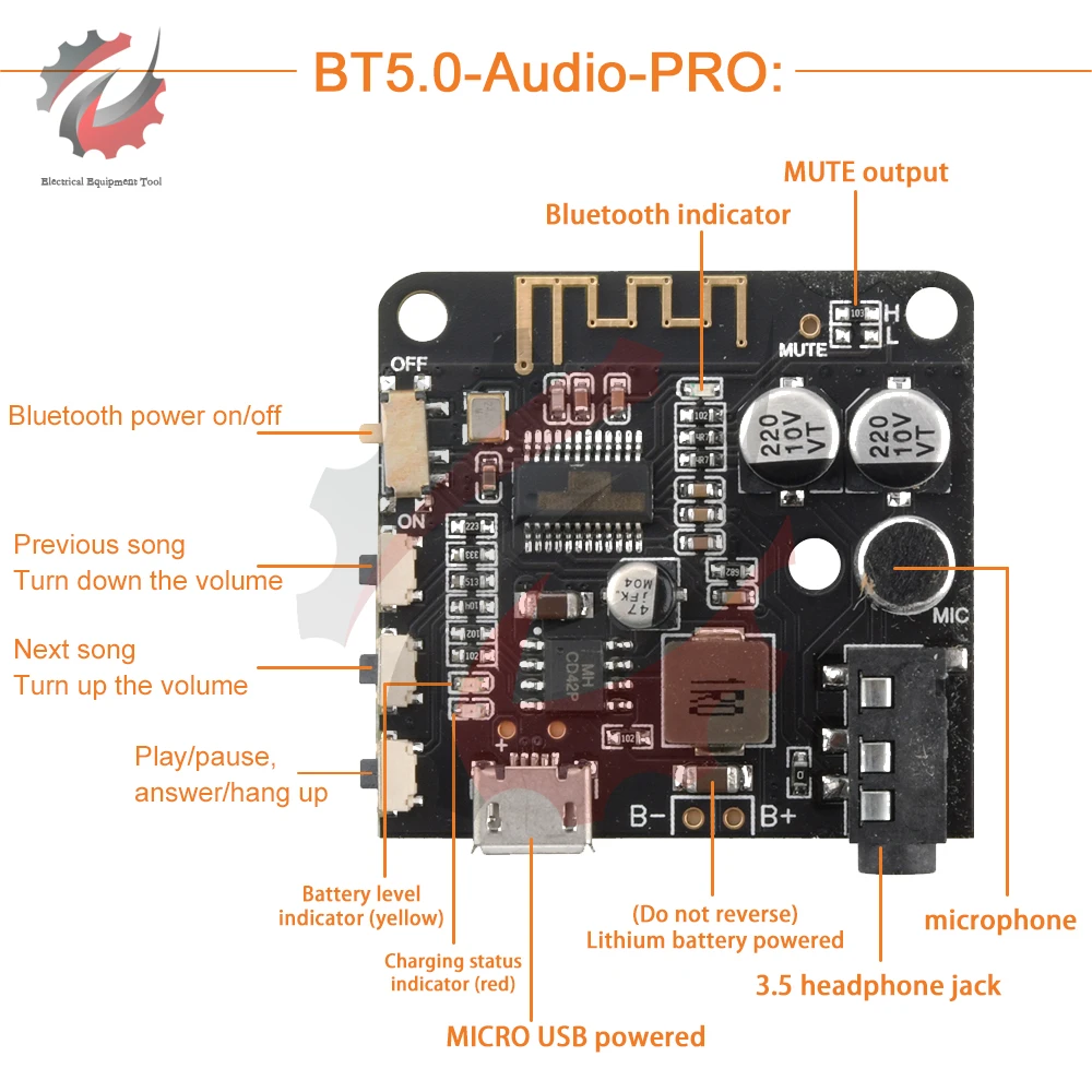 DIY Bluetooth Audio Receiver Board 3.7-5V Bluetooth 5.0 Module Automotive Sound Module Bluetooth Receiver Speaker Board With Mic