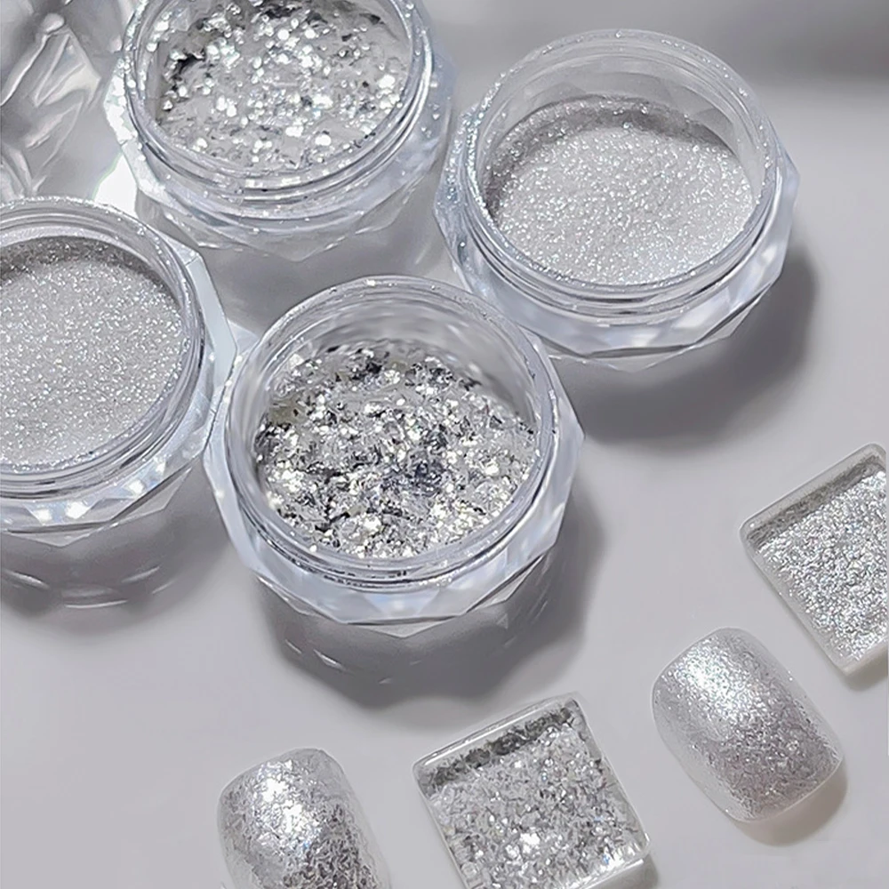 1 Box Silver White Highlighter Diamond Loose Powder Diamond Pigment Dust Holographic DIY Manicure Chrome Nails Art Decoration