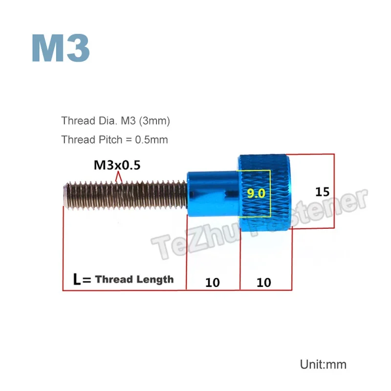 1PCS Color Thumb Screw M3*4 5 6 7 8 10 12 15 - 100mm Aluminum Alloy and Stainless Steel Hand Tighten Bolt with Steps Anodizing