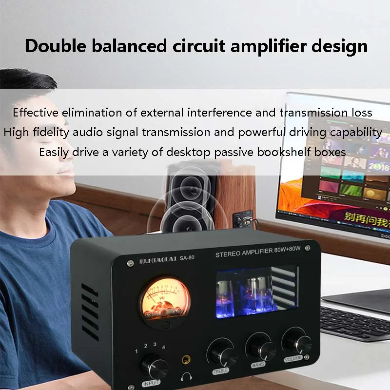 MA12070 หลอดเครื่องขยายเสียง 80W * 2 6H3N หลอด HIFI Audiophile เครื่องขยายเสียงเบสสูงปรับ Double BALANCE วงจร