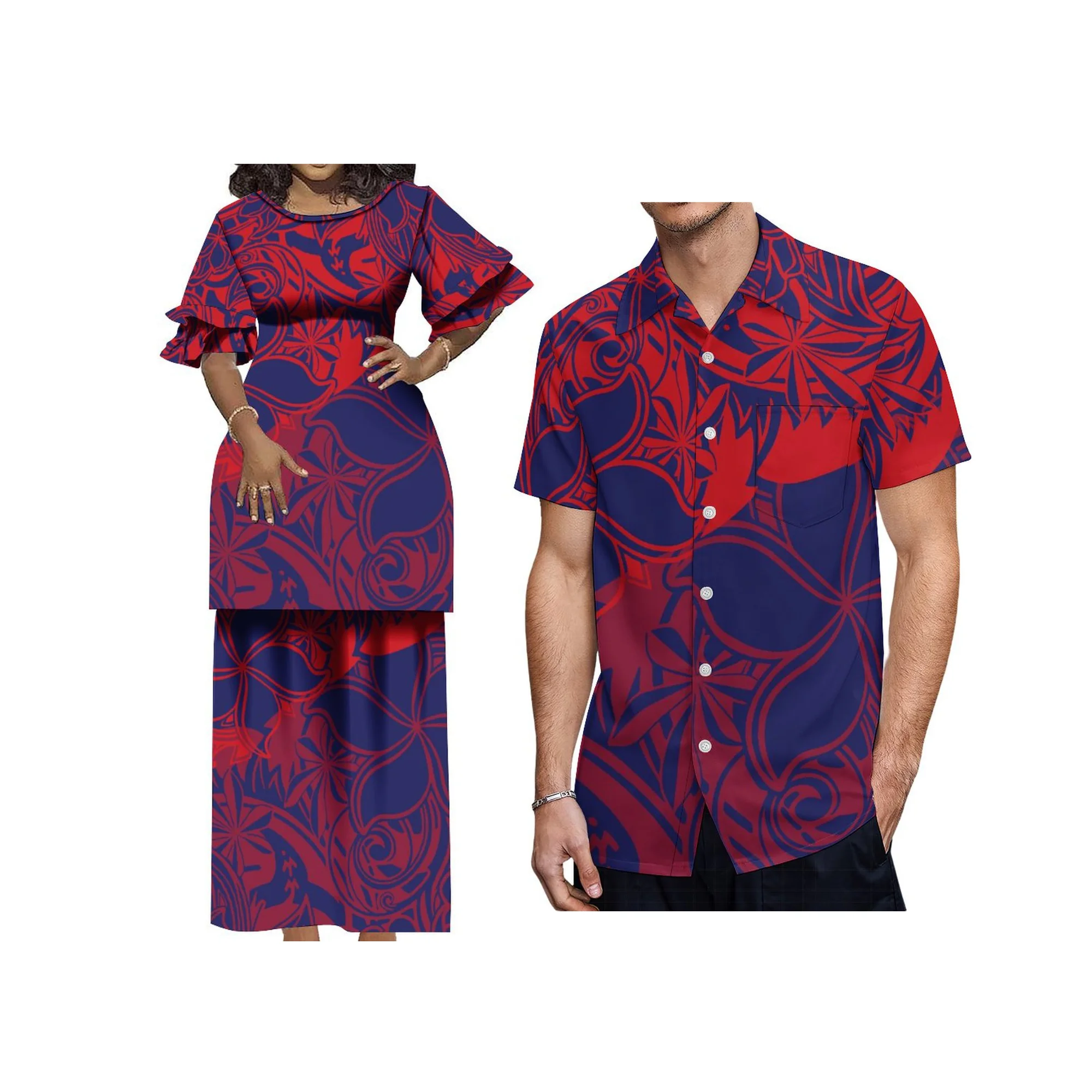 Summer Petal Sleeve Puletasi Casual Party Set Dress  Elegant Long Dress 2024 New Polynesian Women's Dress