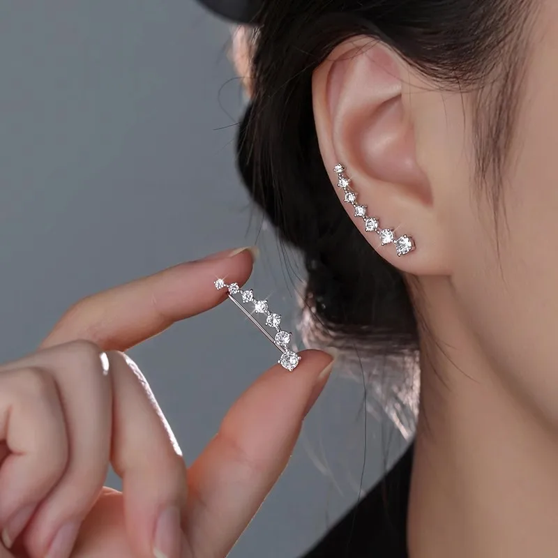 925 Sterling Silver Sparkling Star-Shape with White Zircon Stud Earrings for Women Trendy Girls Party Jewelry