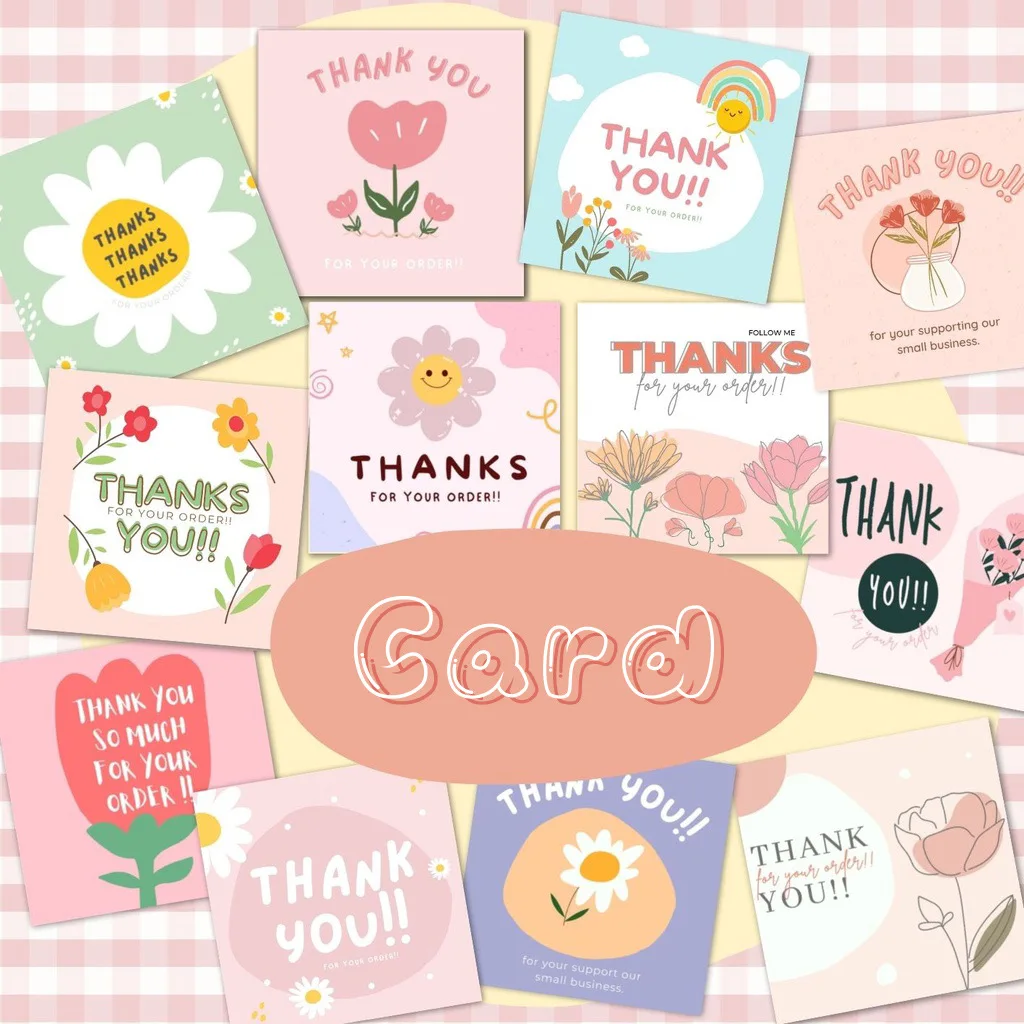 

50pcs/Pack Flower Thank You Cards 6cm Pink Small Business Card for Bakery Wedding Party Baby Shower Package Insert Mailer Bag