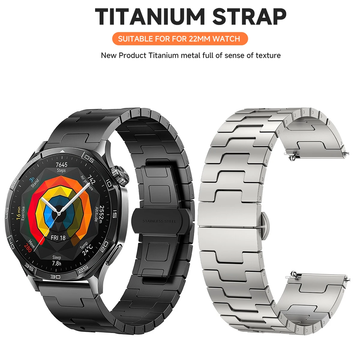 Titanium Metal Butterfly Buckle Strap For Huawei GT 5 Pro GT5 GT4 GT3 GT2 H Style 22MM Metal Business Precision Steel Band