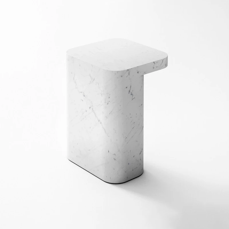 &d FURNITURE White Marble Nightstand Industrial Retro Stone Side Table for Living Room Bedroom Kitchen Family and Office