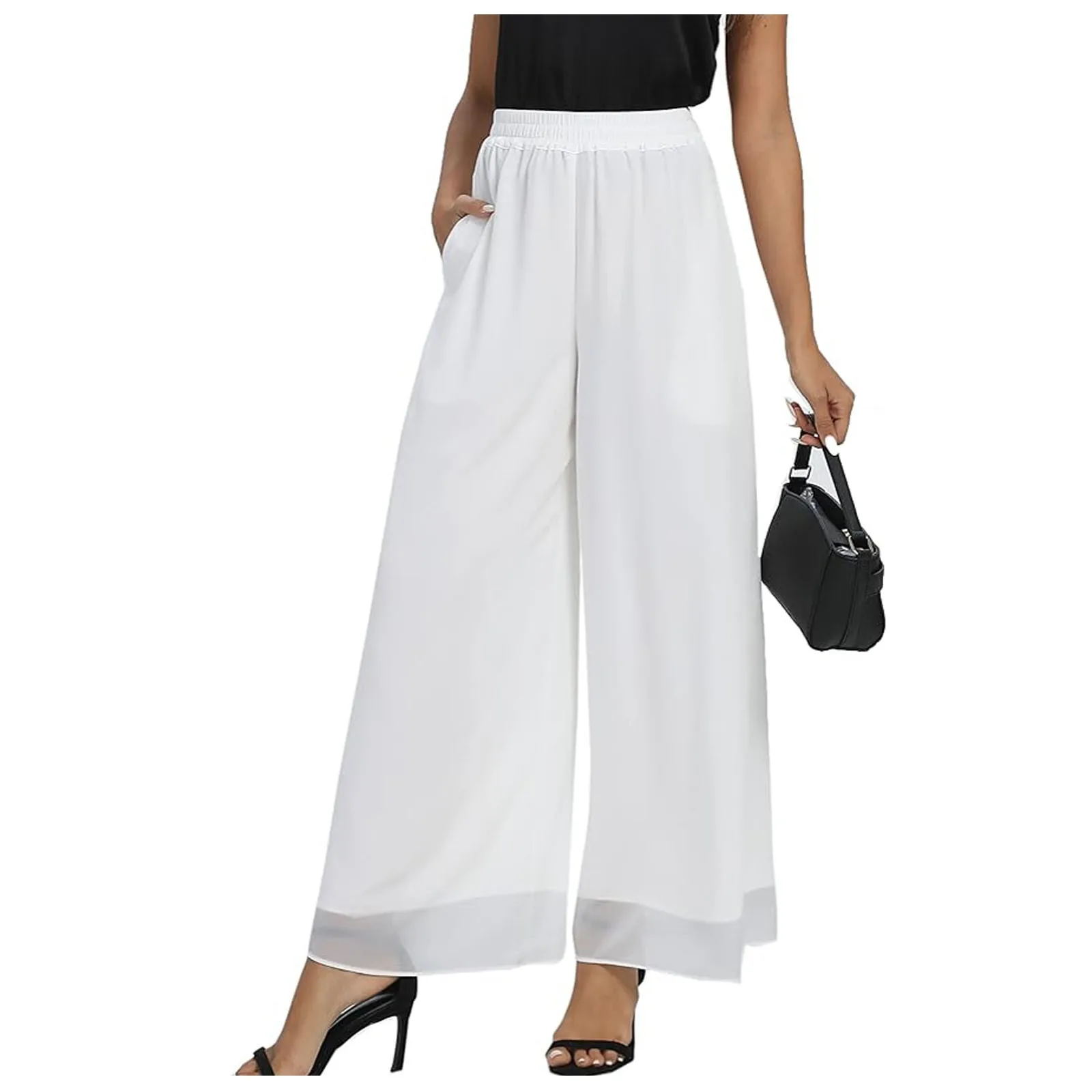 

Chiffon Casual Pants Women's Wide Leg Palazzo Trousers High Waist Casual Business Baggy Trousers Summer Streetwear Dress Pants