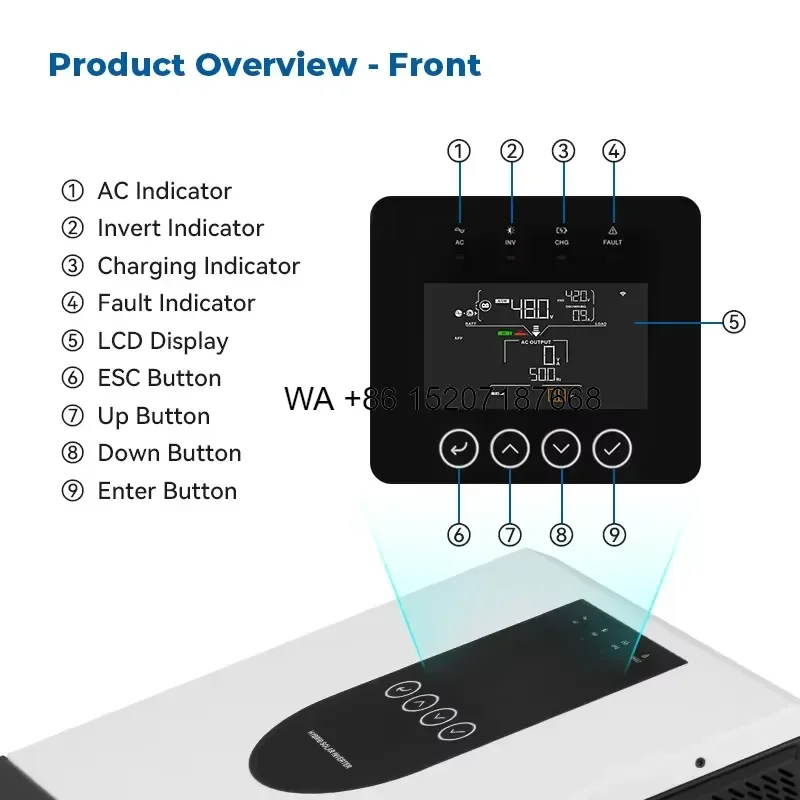 Wmwmnu 6KW Hybrid Solar Inverter 48V On Off Grid MPPT Inverter with WIFI Communication AC Inverter for Home Use