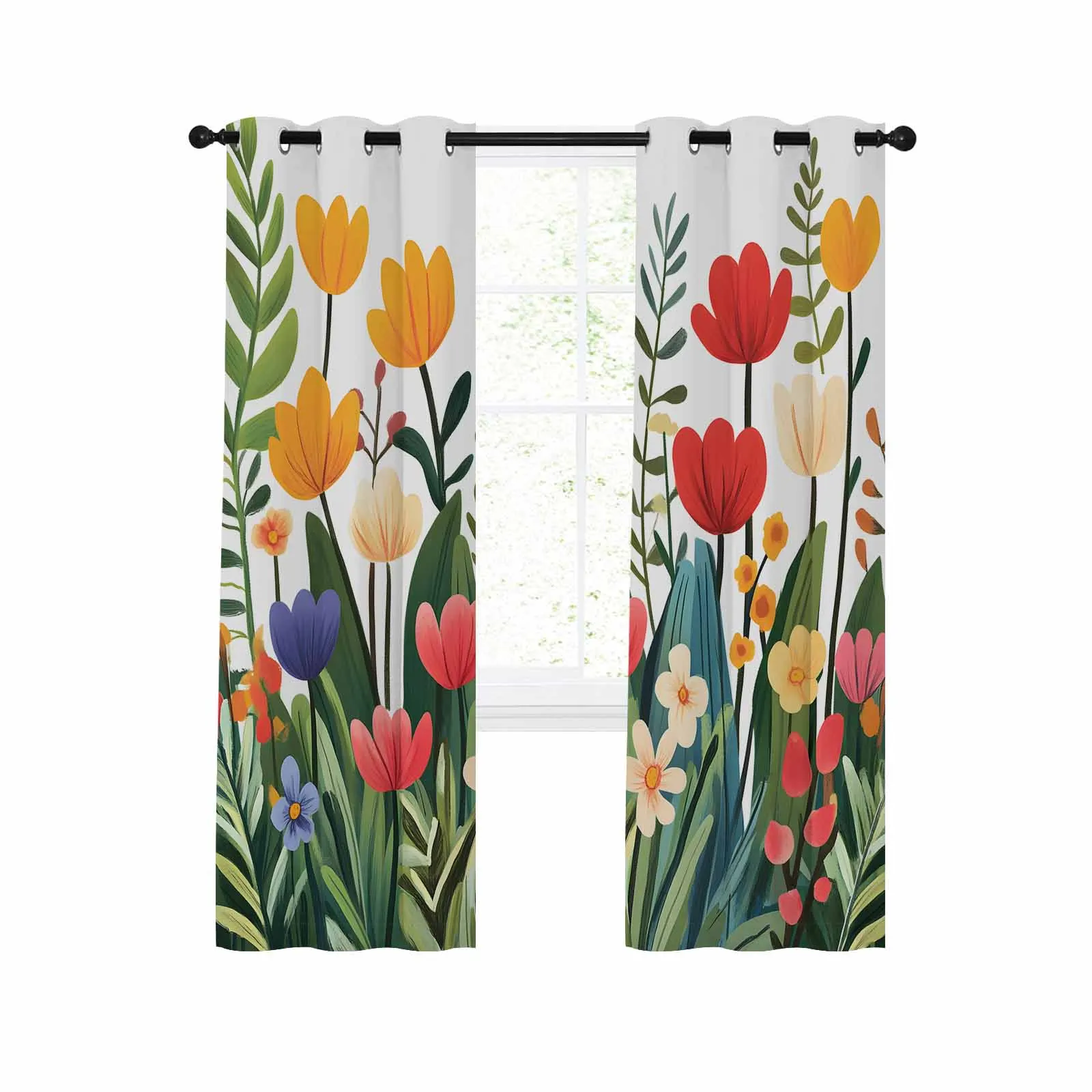 

Farmhouse Flowers Tulip Plants Large Curtains For Living Room Window Curtain Bedroom Kitchen Balcony Gazebo Curtain Room Divider
