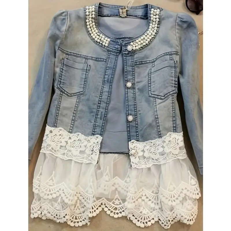 Джинсовая куртка Ele из бисера, модный воротник ort Sve, молодежный Sle, осенний сезон, специальный широкий крой, китайское происхождение