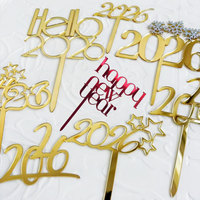 2026 Happy New Year Party Cake Topper Decoration Gold Acrylic Dessert Flag Kids New Year Xmas Gift Cake Topper Baking Supplies