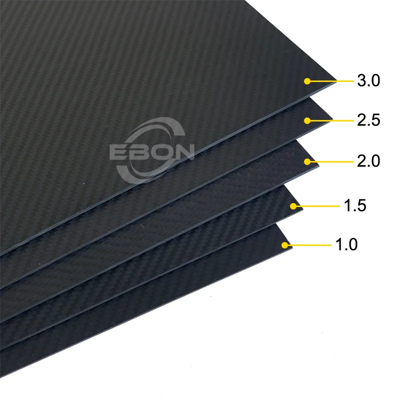 EBON 200x300mm 3K Carbon Fiber Sheet Thickness 0.2mm 0.5mm 1.0mm 1.5mm 2.0mm 2.5mm 3.0mm 4.0mm 5.0mm Carbon Fiber Plate