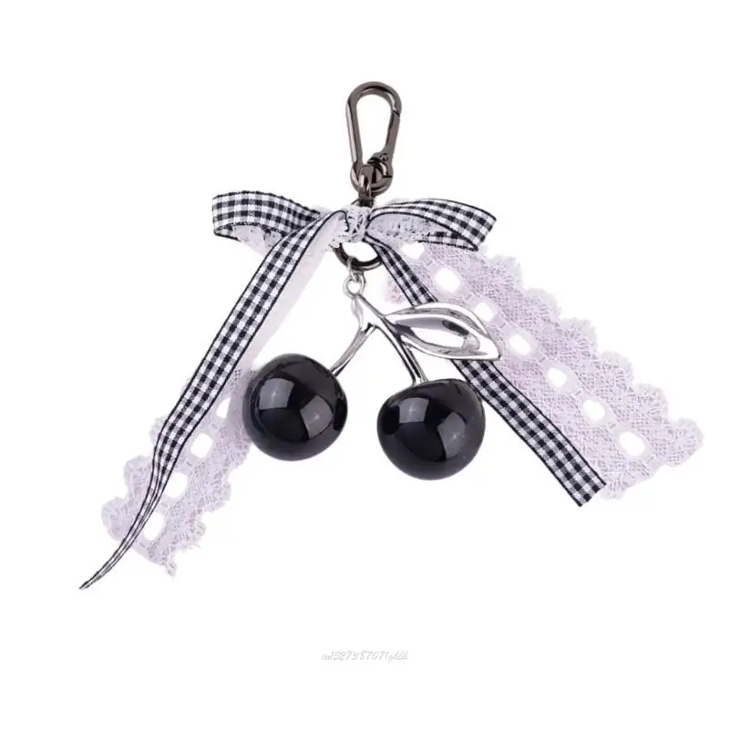 

X5XA Creative Cherry Bows Keychain Fruit Keyring Fashionable Accessory Bag Pendant for Women’s Car Keys Holder