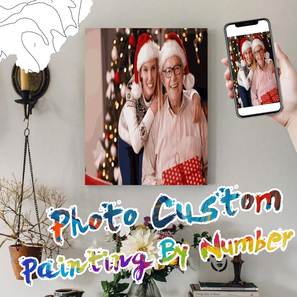 

PhotoCustom Christmas Painting On Numbers Ideal for Portraits & Home Decor for Perfect Family & Parents Portraits Life Photos Fu