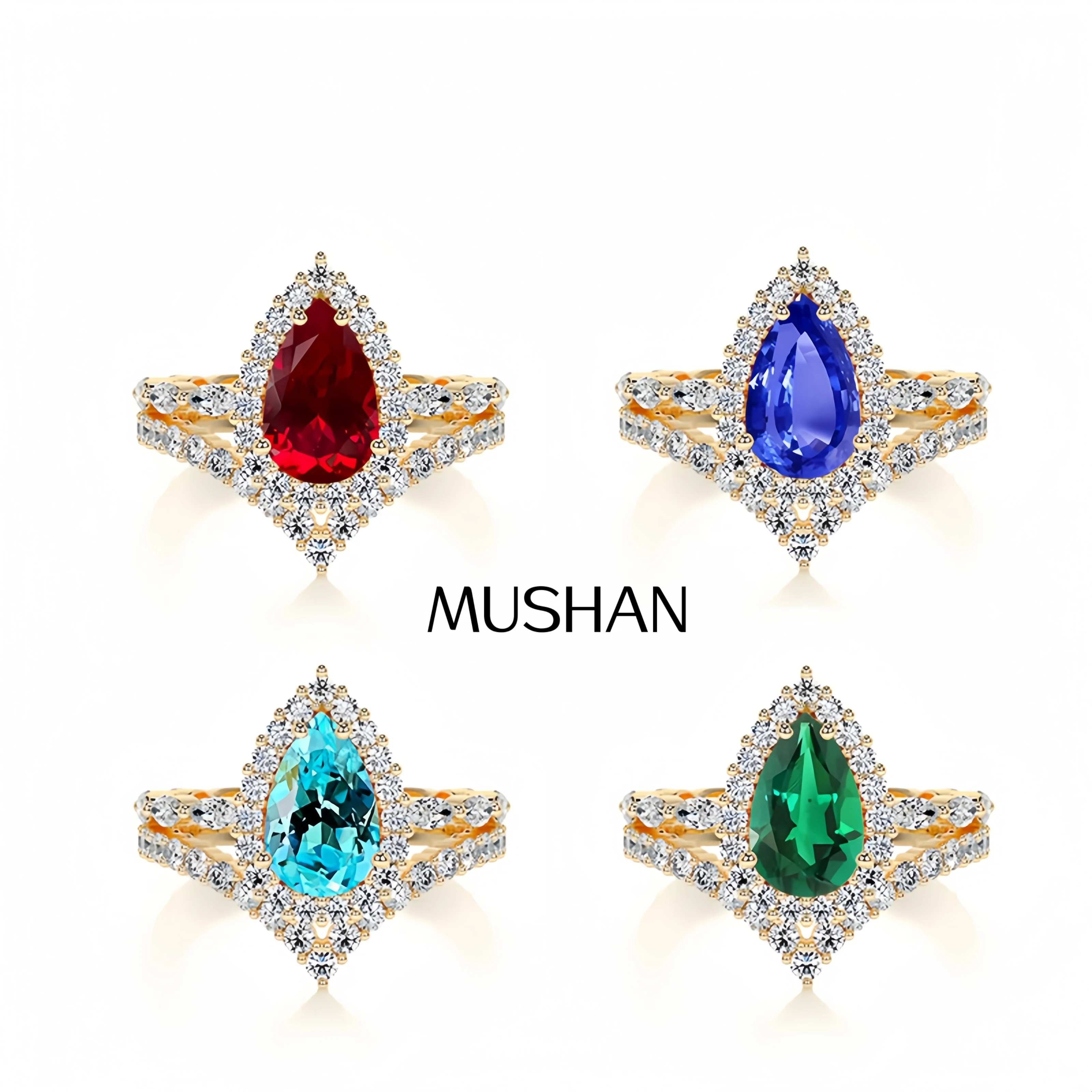 MuShan Designer Jewelry 925 Sterling Silver Ring Lab Grown Sapphire Marquise Bridal Ring for Women 18K Gold Plated Classic Rings