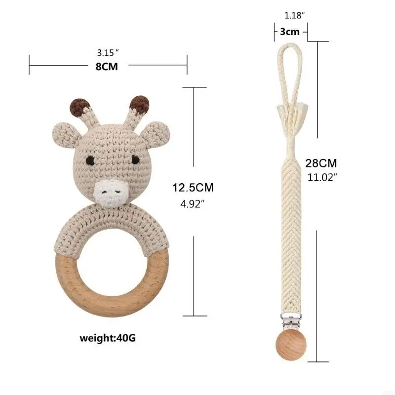 581F 4 XWooden ของเล่นเด็กไม้ Teether Baby Teething ของเล่น Pacifier คลิปยีราฟน่ารัก Appease Gi