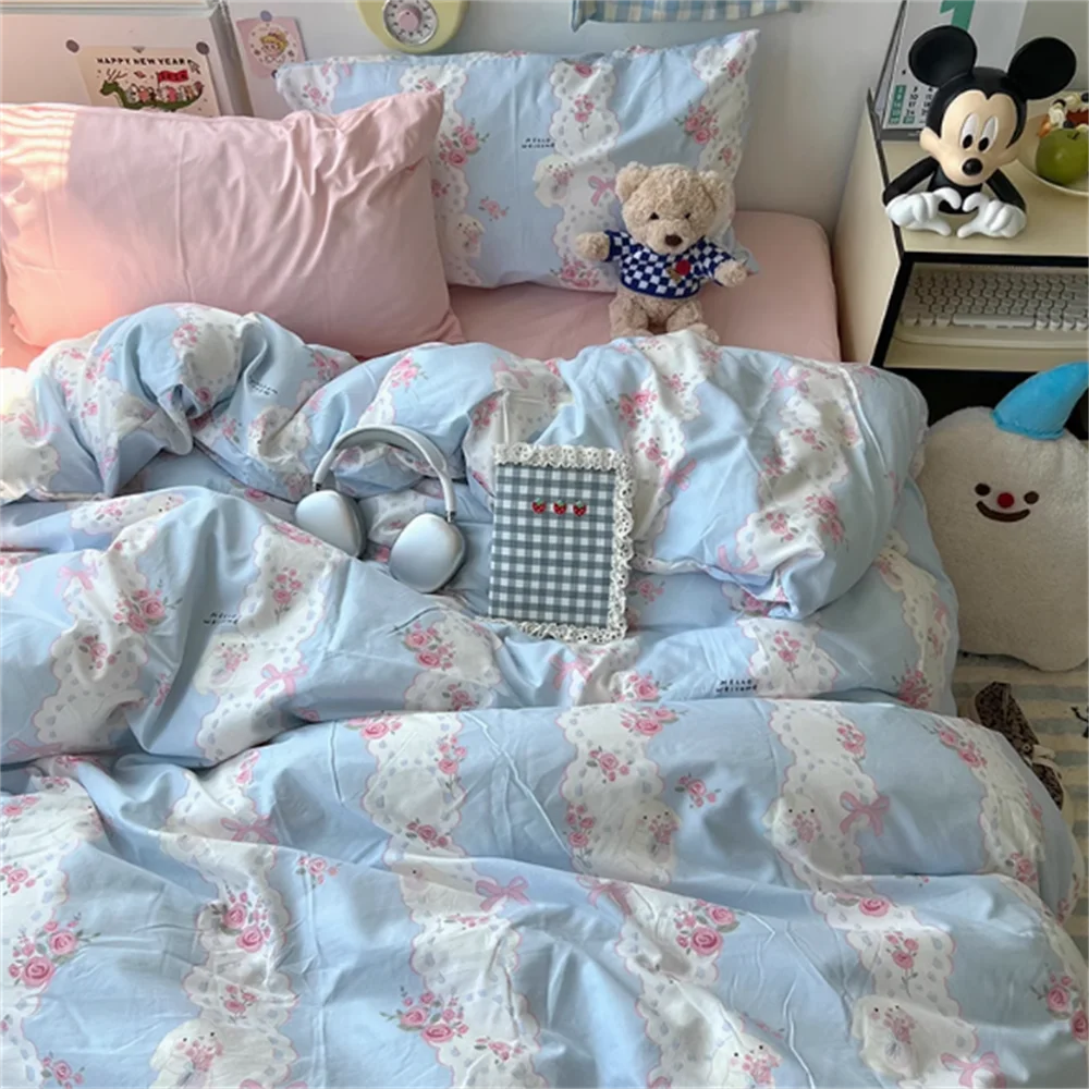 Girl Heart Strawberry Fragrant Sausage Dog Wash Cotton Bedding Set Four Piece Set Bed Sheet Quilt Cover Set Three Piece Set