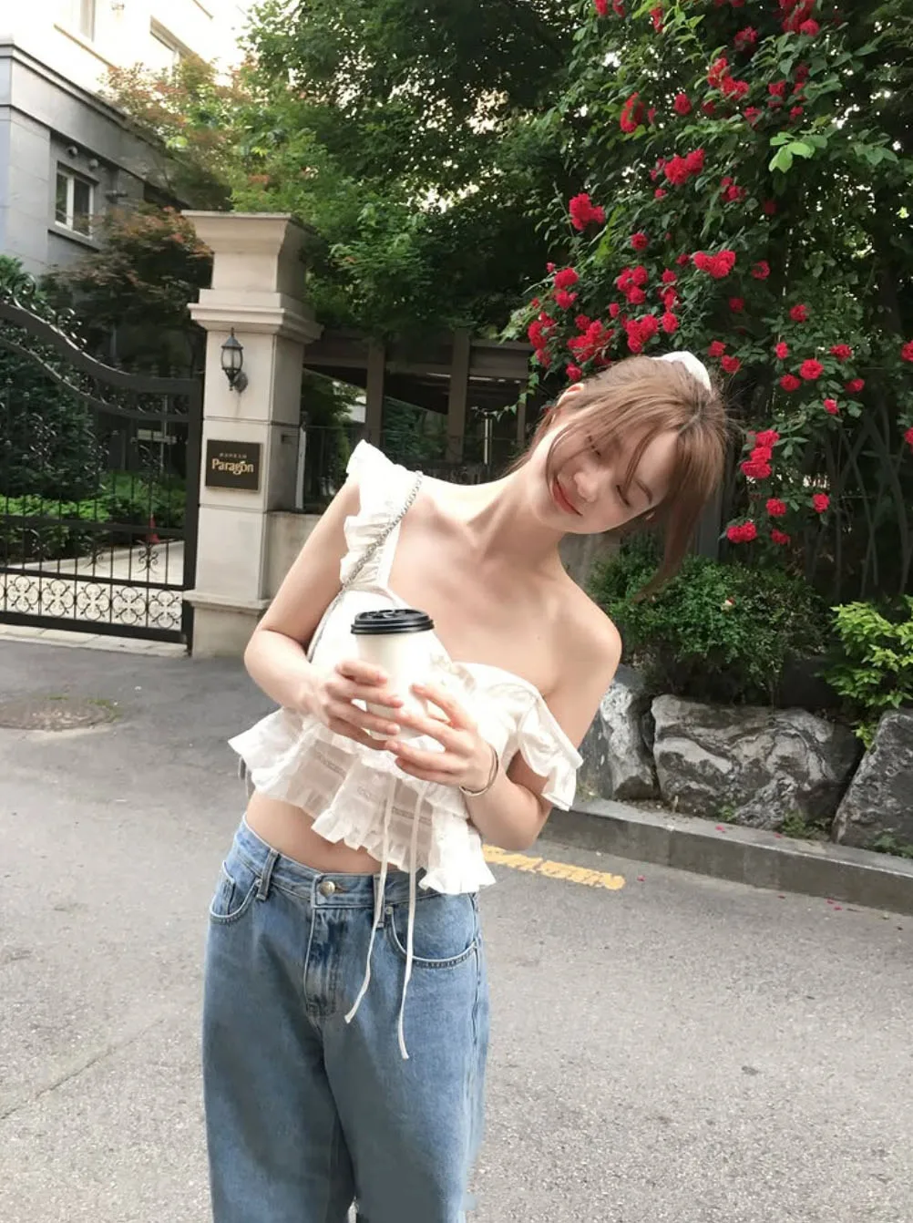 Top Corto de Aodón Barnn*t con Hombros Descubiertos para Mujer, Ajustado, Transpirable, Estilo Veraniego con Dobladillo con...