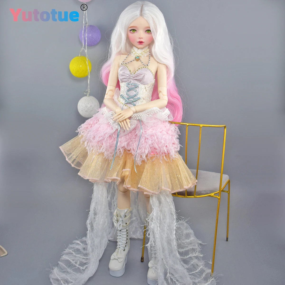 YUTOTUE 56cm Height Female Doll Green Eyes Gradient color Curly Wig Princess Outfits Lifelike BJD Doll Toy