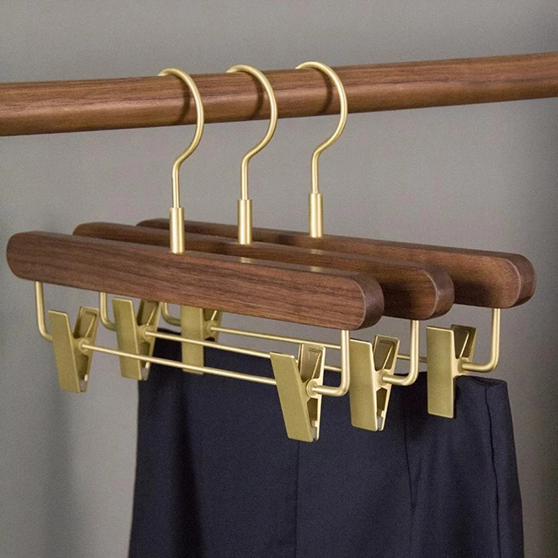 1/3pcs Wooden Pants Hanger High Quality Brass Hook Design Racks for Trousers Wardrobe Storage Racks Wooden Hanger Organizer