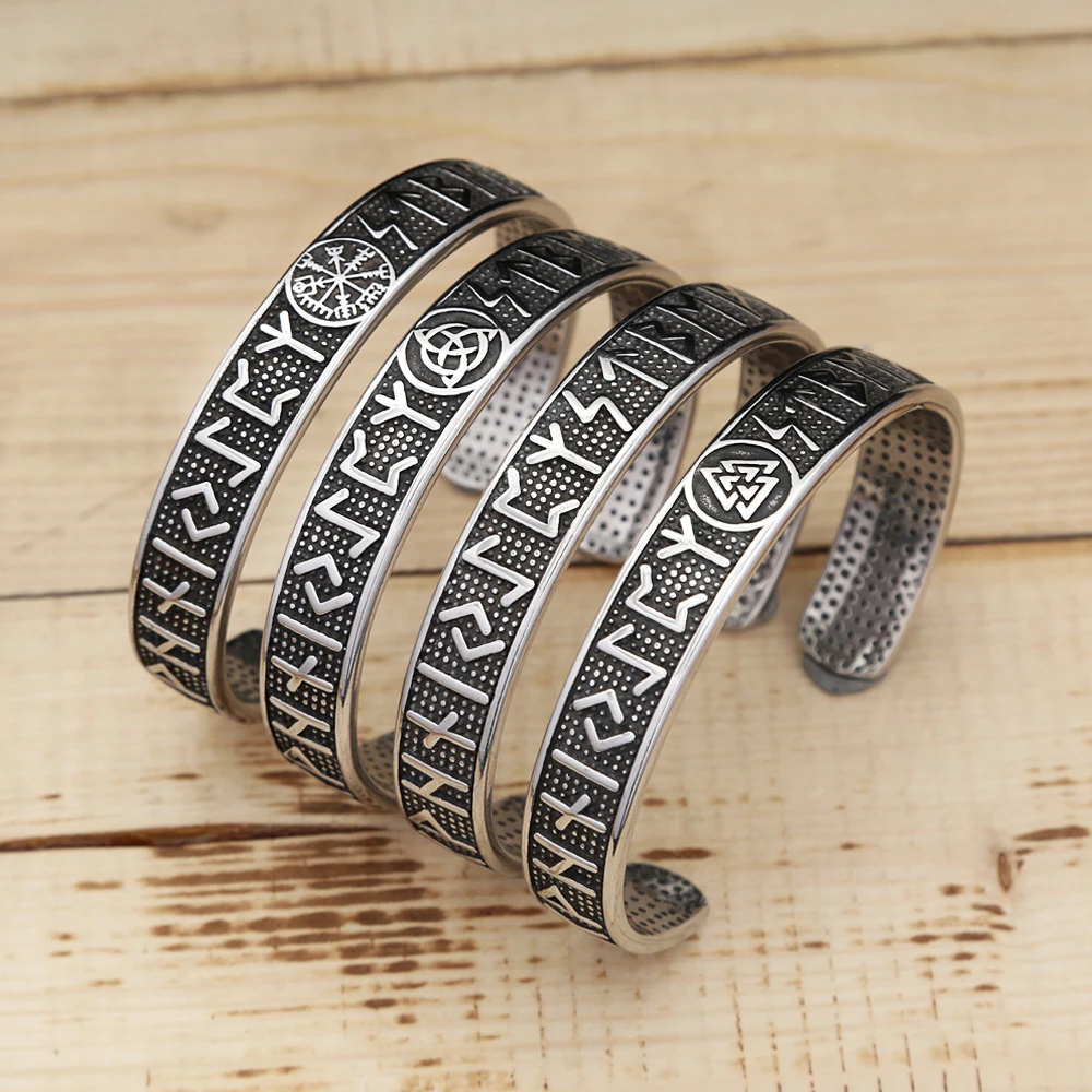 Nordic Vikings Stainless Steel Runes Bracelet For Men Women Nordic Odin Compass Cuff Bangles Fashion Amulet Jewelry Dropshipping