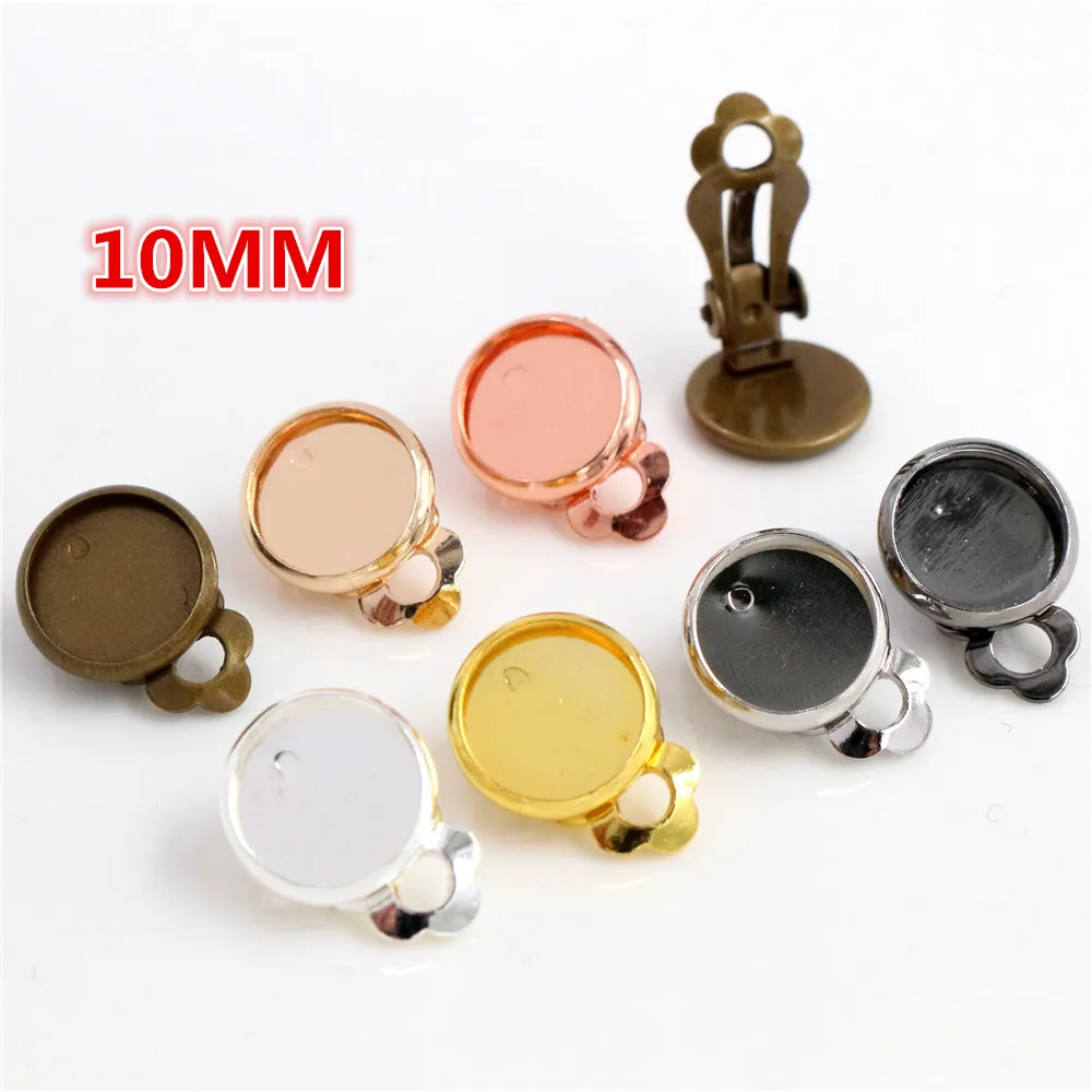 10mm 10 sztuk/partia miedzi materiał klipsy ucha 8 kolory Plated, kolczyki puste/Base,Fit 10mm szklane kaboszony, kolczyk ustawienie — zdjęcie 3