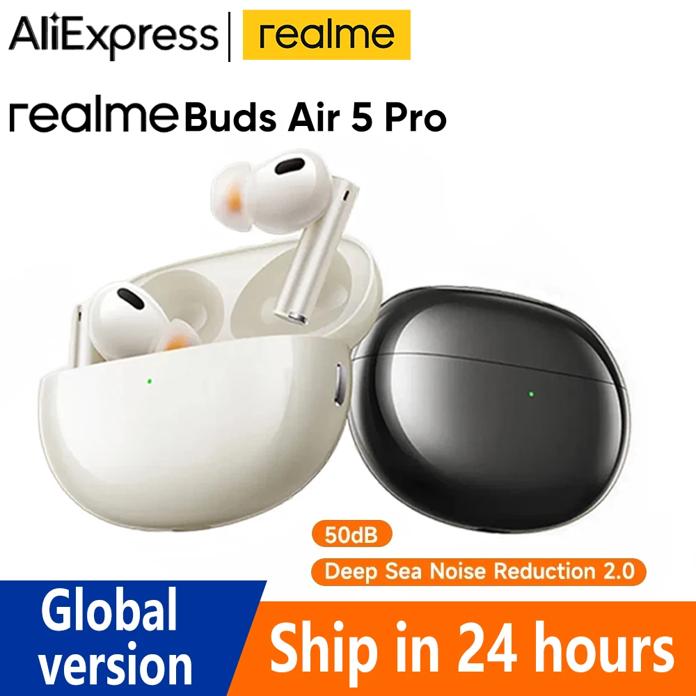 Global Version realme Buds Air 5 Pro TWS Earphone 50dB Active Noise Cancelling LDAC Bluetooth 5.3 Wireless Headphone HiFi