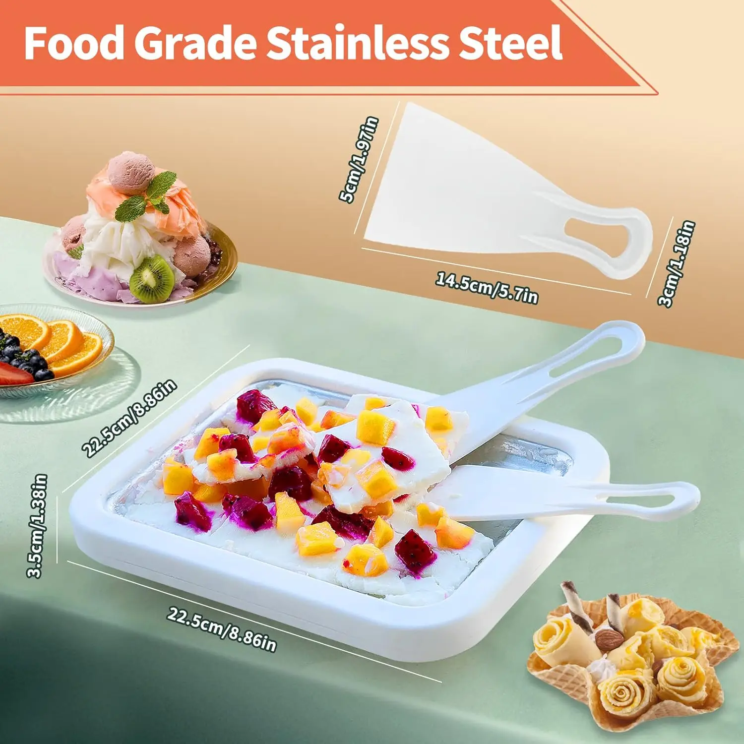 

Household Fried Ice Cream Roll Machine Complete Set With Scrapers For Making All Kinds Of Homemade Frozen Desserts