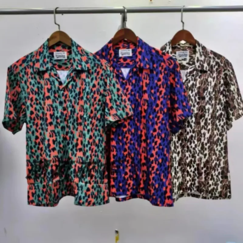 

Vintage Print Leopard WACKO Short Sleeve Shirt High Quality Hawaii Mens Womens Casual Loose Blouse Shirts