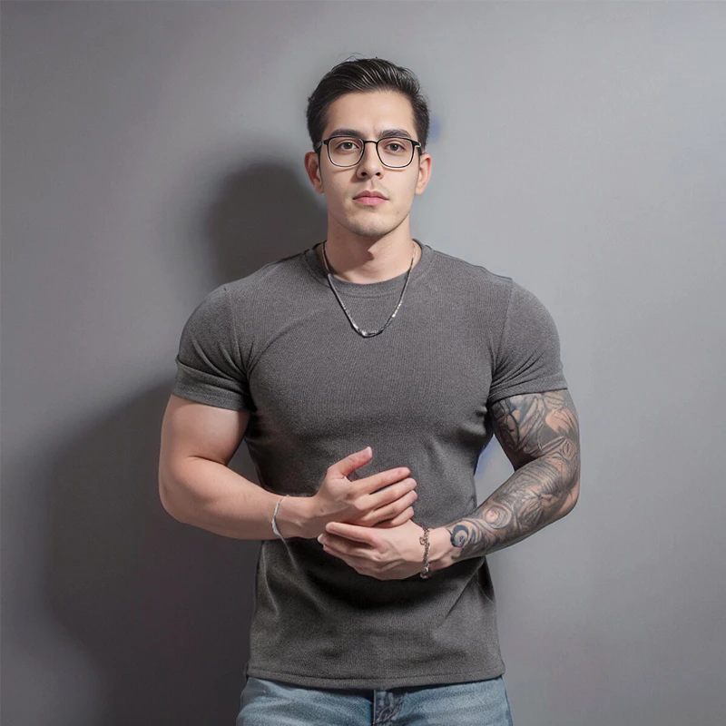 Summer Men Short Sleeve Cotton t-Shirts Half High Collar t Shirt Man Sport Running Tee Shirts Slim Casual Gym Tops Man Clothes