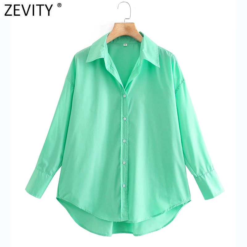 Zevity New Women Simply Candy Color Casual Slim Poplin Shirts Office Ladies Long Sleeve Blouse Roupas Chic Chemise Tops LS9405