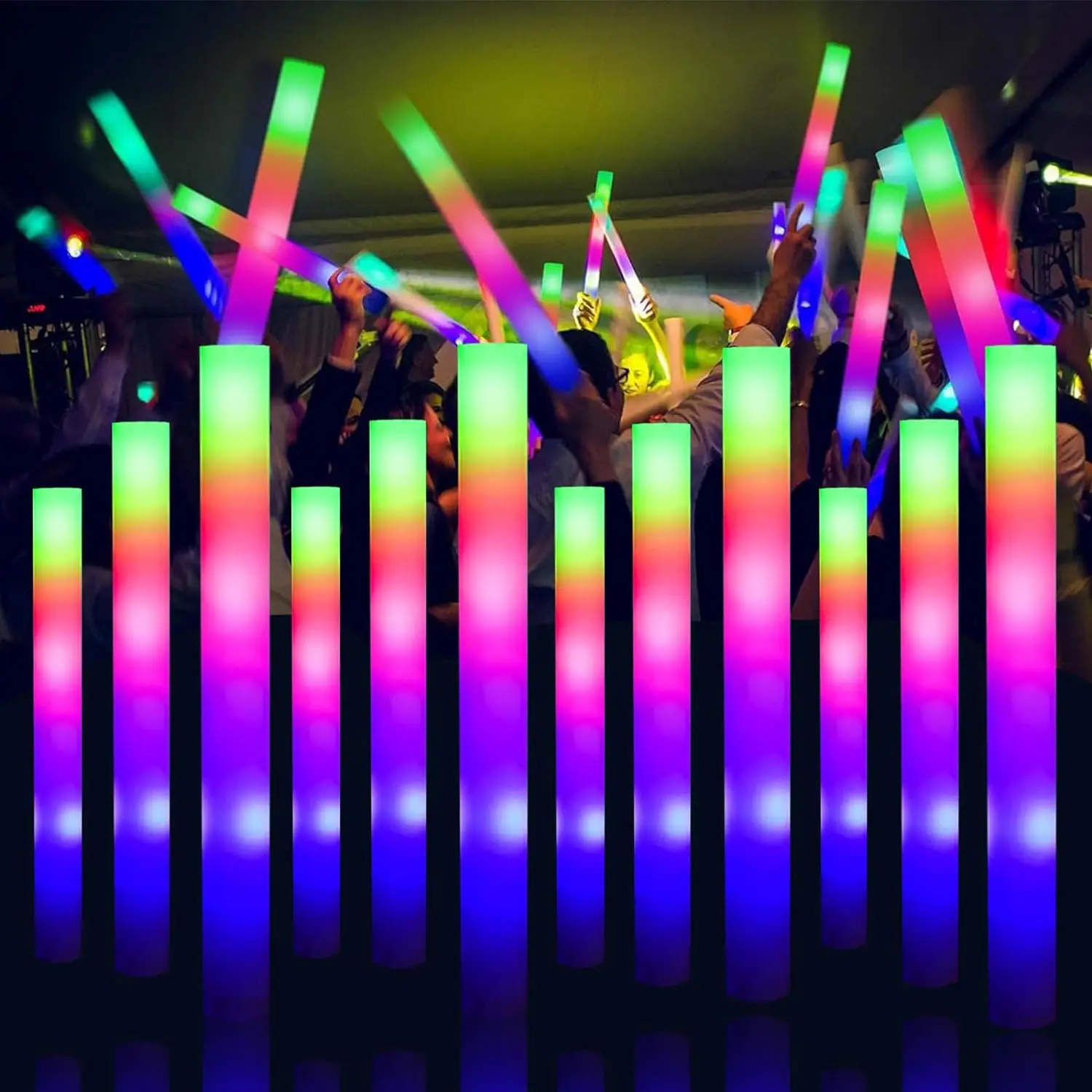 30pcs Cool Foam Glow Sticks, 3 Modes Flicker Party Supplies, Lasting 7 Hours of Glow Time, Weddings Carnivals Concerts Camping