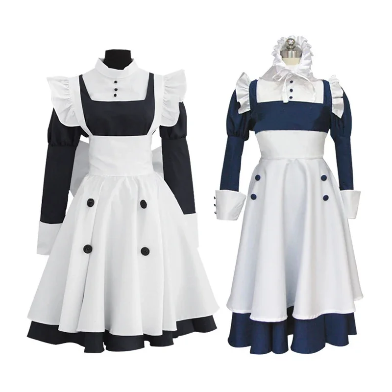 Anime Black Butler Cosplay Costumes Maid Kuroshitsuji Mey Rin Maid Costume Woman Dress + Apron For Halloween Party Carnival