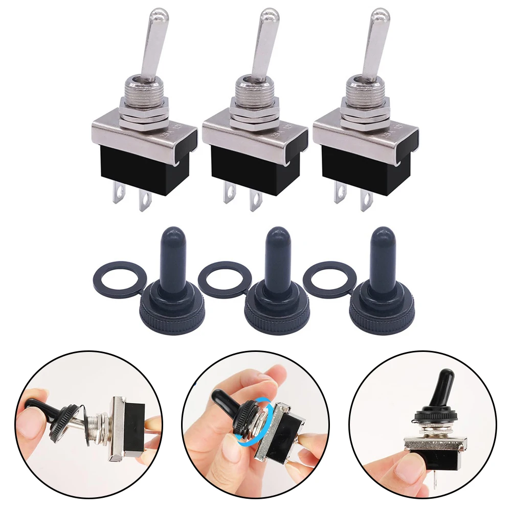 3pcs Two Way Switch Toggle Switch 12V 25A  2 Pin Standard Switch With Waterproof Cover Electrical Equipment Accessories