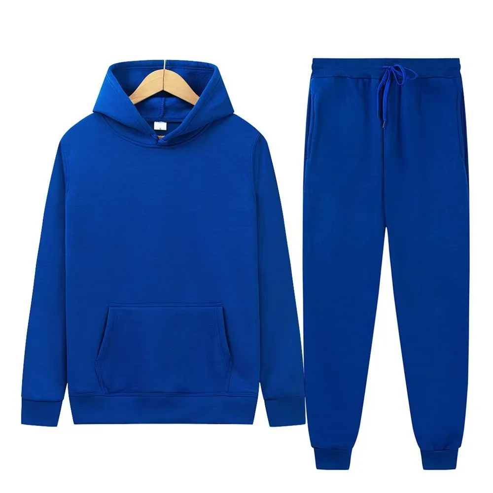 Men's Autumn and Winter New Solid Color Hoodie+pants Two-piece Set Fashionable Casual Sports Set Size S-3XL view 2