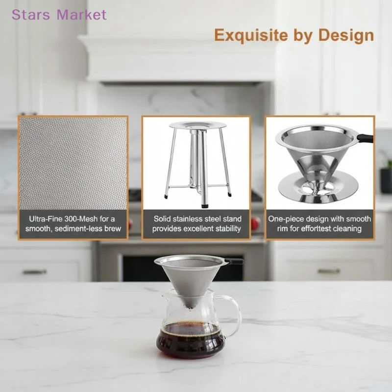 New Food Grade Stainless Steel Pour Over Coffee Filter Mesh For Home Office Coffee Lovers Daily Brewing