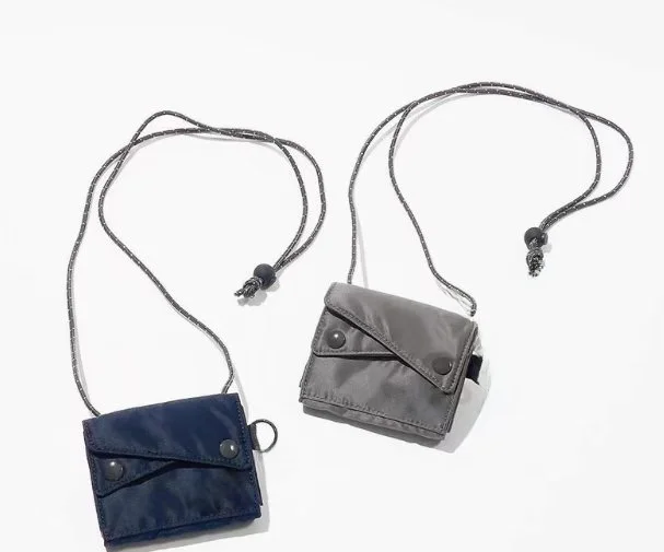26SS New Por Japanese Mini Nylon Crossbody Bag, Envelope Snap Card Pouch, Adjustable Lanyard Coin Earphone Bag for Men Women