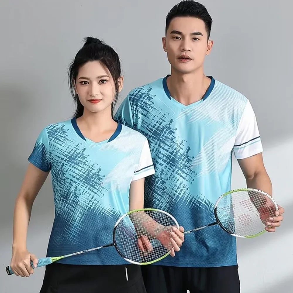 

2024 New Style Print Badminton Shirts for Men Women Quick-dry Wicking Short Sleeve Leisure Tennis Ping Pong Volleyball Clothing