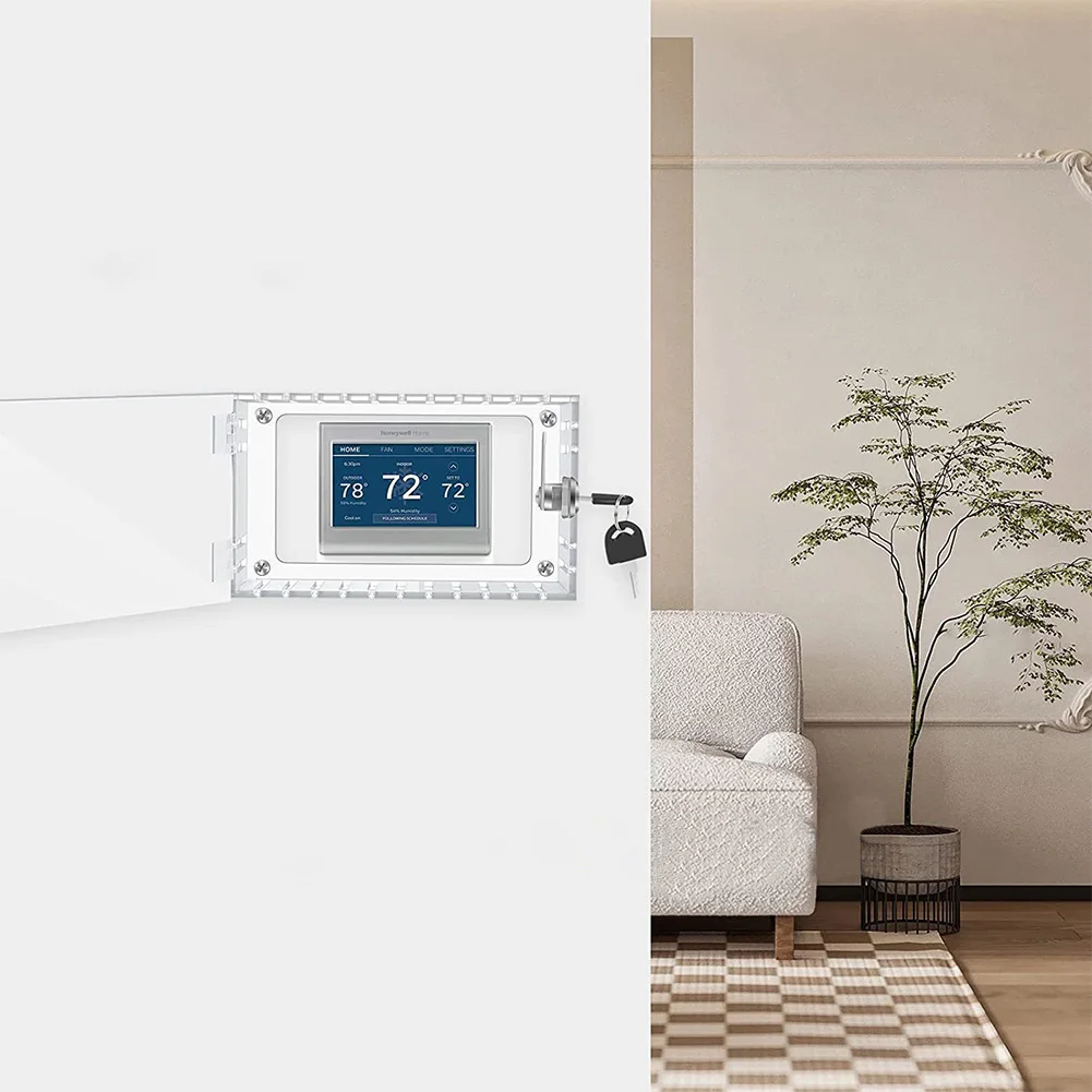 صندوق قفل ترموستات عالمي مع غطاء صندوق قفل تيار متردد بمفتاح، واقي ترموستات مثبت على الحائط من الأكريليك لترموستات المنزل على الحائط