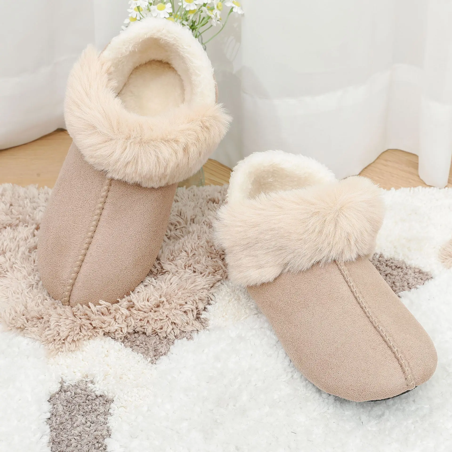

Slippers Home Warm Wool Bag and Cotton Slippers Fleece Non Slip Home Cotton Shoes Winter Women's Thin Soled Indoor Short Boots