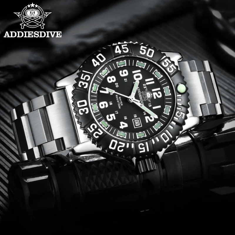 Addiesdive relógio masculino 50m à prova dwaterproof água 316 aço inoxidável luminoso esportes ao ar livre relógio reloj hombre relógios de quartzo