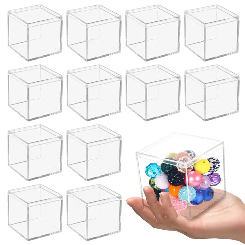 

12Pcs Clear Acrylic Boxes Small Clear Boxes With Lids Plastic Square Cube Square Display Box Clear Container Boxes For Candy