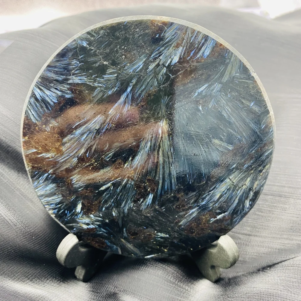 Natural Crystal Astrophyllite Stone Slice   Blue Flash Circle Disk Round Plate Scrying Mirror Energy Crafts Witchcraft Decor