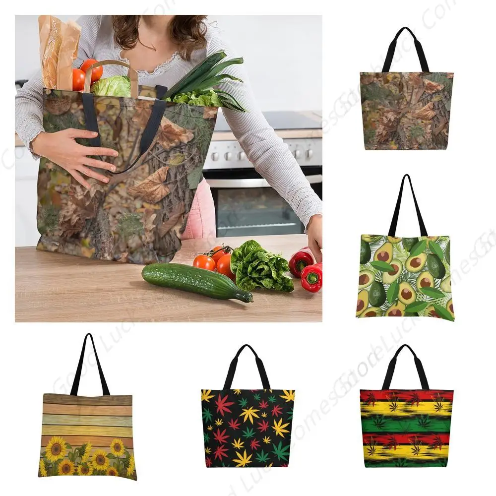 

Camo Leaf Canvas Tote Shoulder Bag Tropical Avocado Palm Leaf Top Storage Handle Shopping Bag Casual Reusable Tote Bag