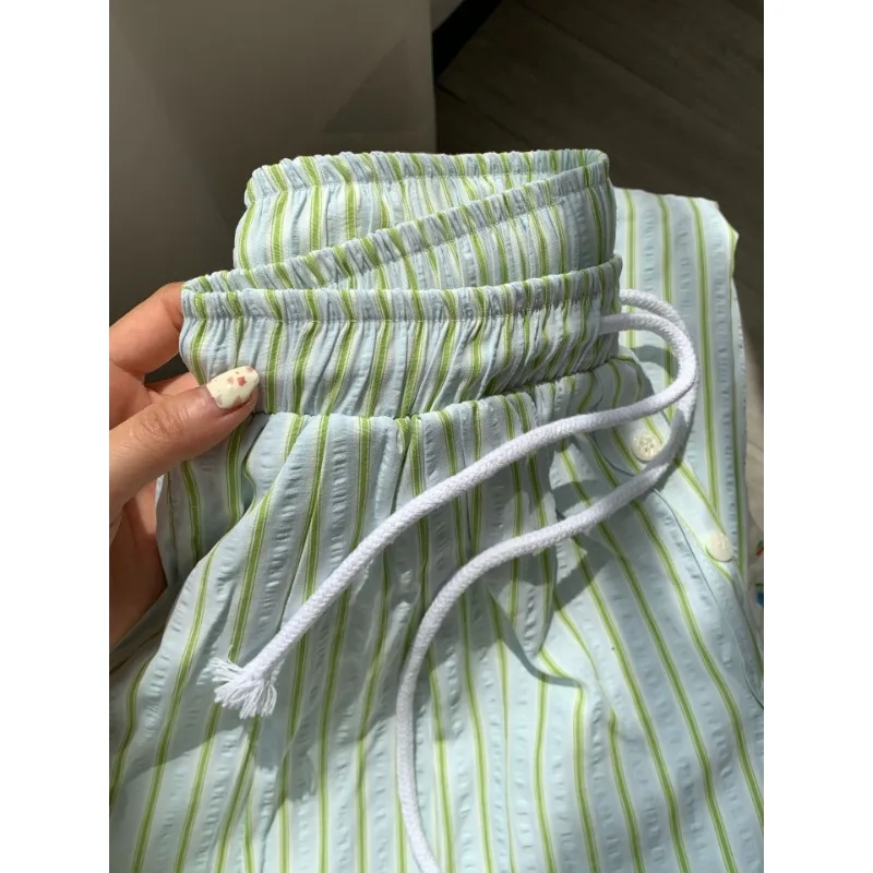 Slaapbroek Gestreepte huisbroek Dames Rechte broek Elastische tailleband Home Girl Pyjamabroek Plus Size