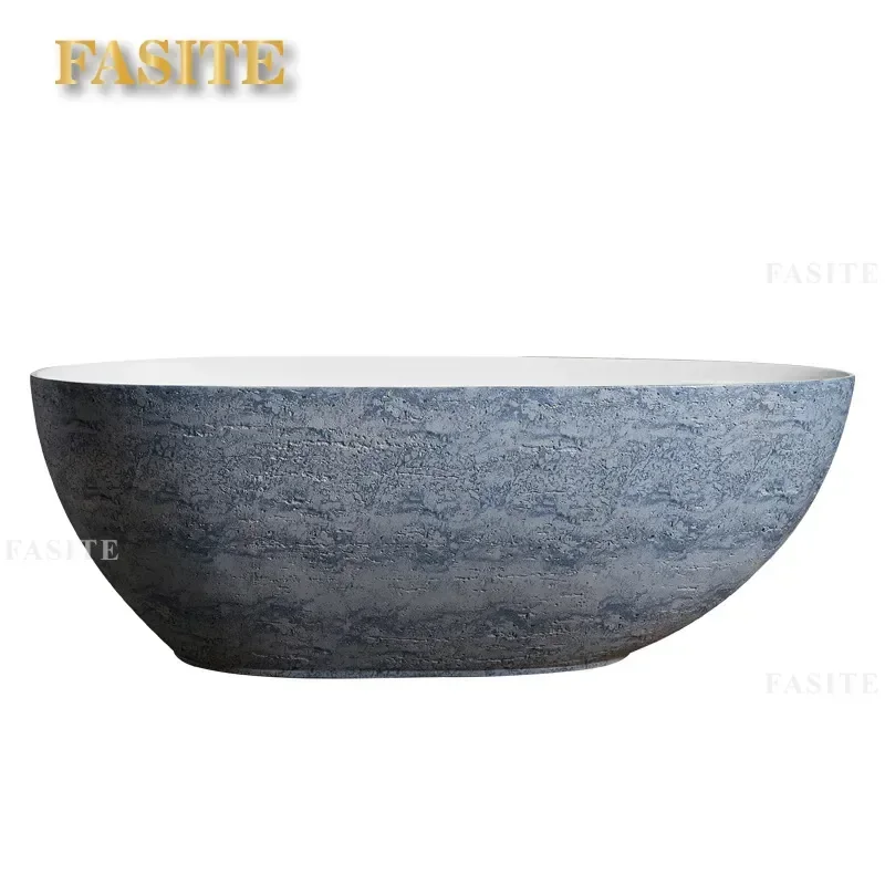 For French Retro Medieval Style Black Hole Stone Deep Soaking Bathtub Independent Villa  Hotel Furniture Luxury Home Decor