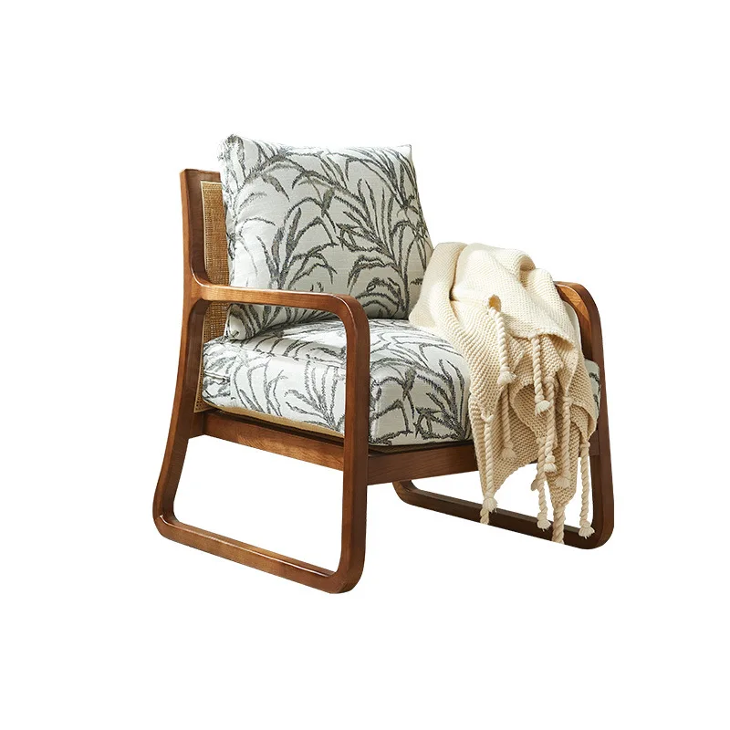 

Rattan sofa chair single leisure Nordic simple modern designer ash wood creative balcony B & B living room rattan chair