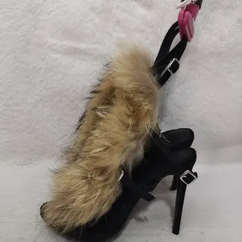 毛絨涼鞋 綁帶夏季性感女式毛絨鏤空涼鞋 露趾踝扣酷女孩派對修身單鞋 8 最佳銷售 毛茸茸的高跟鞋 - №7